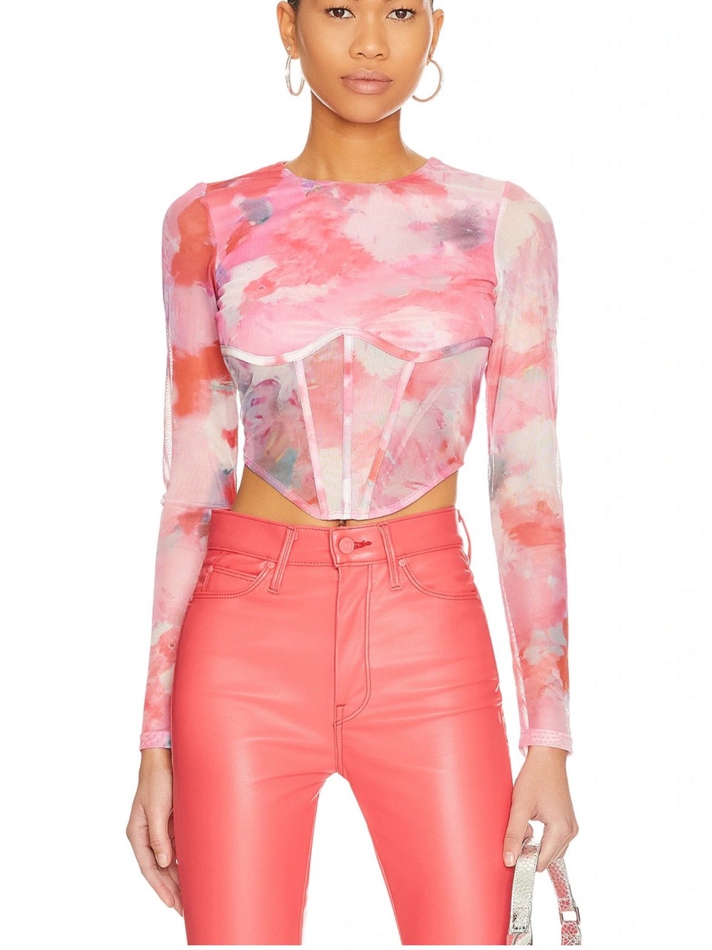 Bardot Pink Tie-Dye Mesh Corset Top